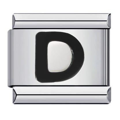 Black Letter Italian Charm Bracelet Stainless Steel