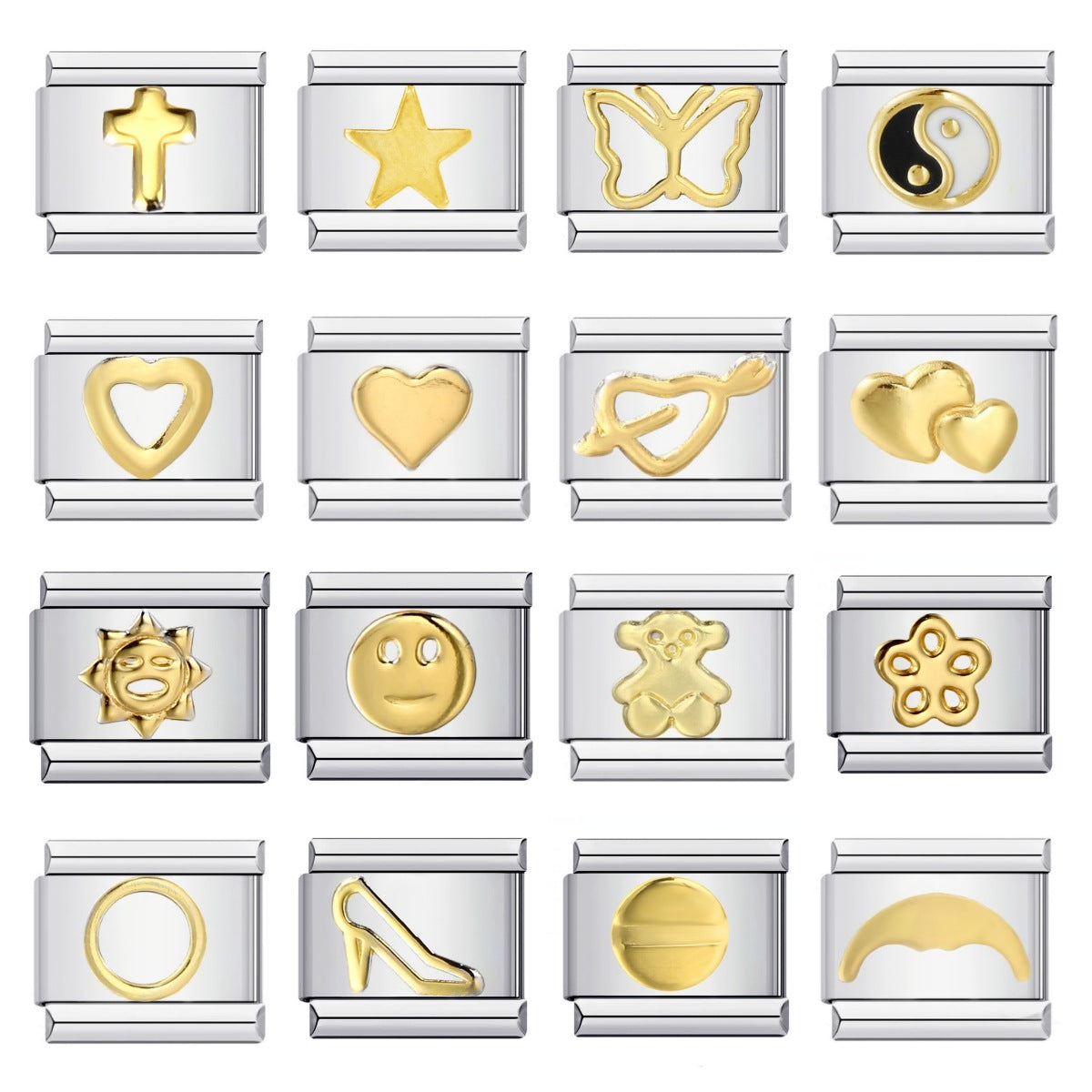 Stainless steel gold-plated stamped pattern oil drip DIY Italian charm bracelet