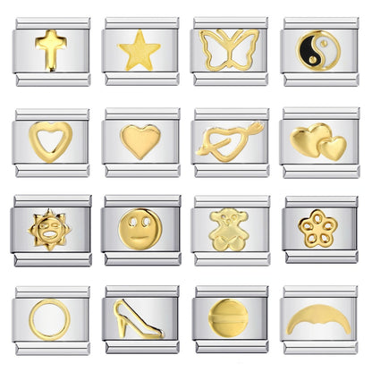 Stainless steel gold-plated stamped pattern oil drip DIY Italian charm bracelet
