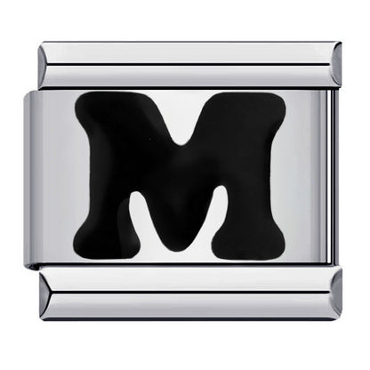 Black Letter Italian Charm Bracelet Stainless Steel