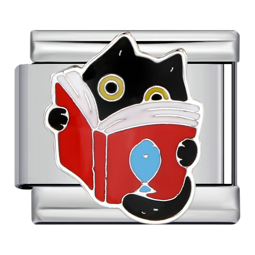 Pet cat and dog series stainless steel welding oil drip bracelet, cartoon DIY Italian module bracelet wholesale