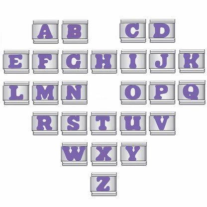 New arrival stainless steel purple english letter diy italian module bracelet italiancharmbracelet
