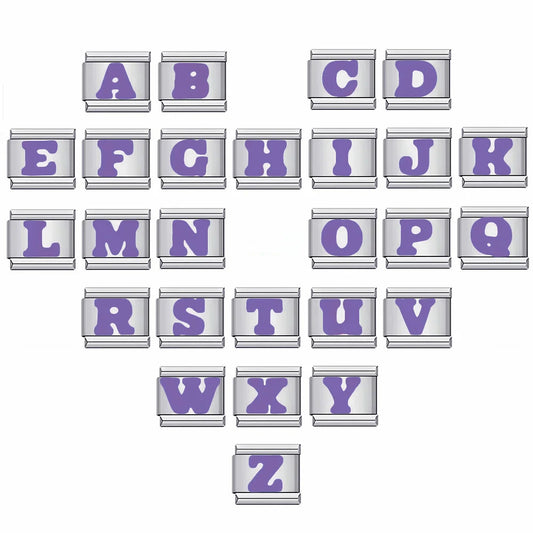 New arrival stainless steel purple english letter diy italian module bracelet italiancharmbracelet