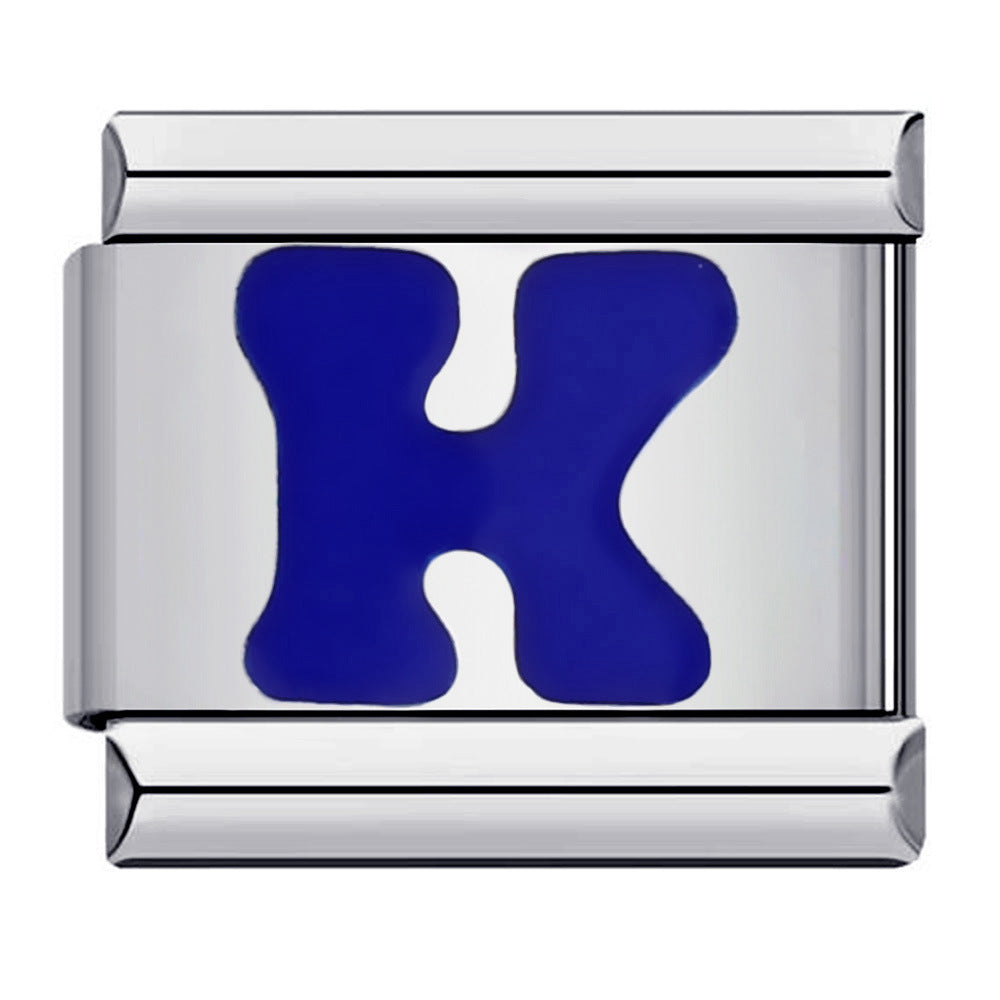 Blue Enamel Alphabet Stainless Steel Italian Charm Links