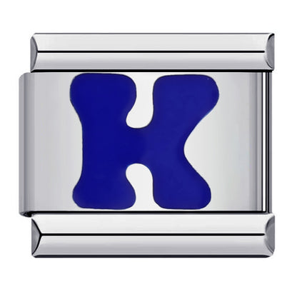 Blue Enamel Alphabet Stainless Steel Italian Charm Links