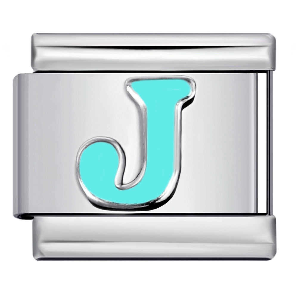 Sky Blue Letter Italian Charm Stainless Steel DIY Charms