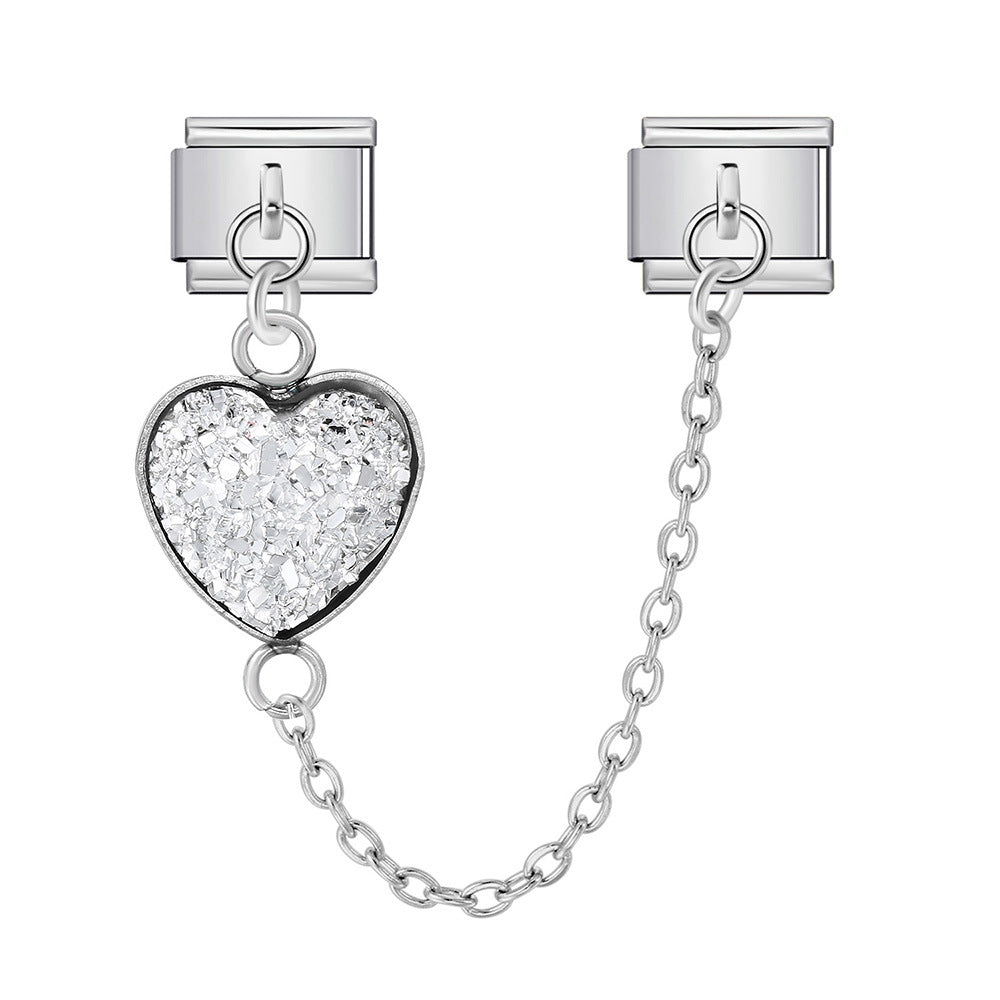 Double Hook Heart Pendant Stainless Steel Italian Charm Links