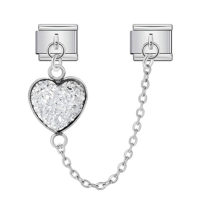 Double Hook Heart Pendant Stainless Steel Italian Charm Links