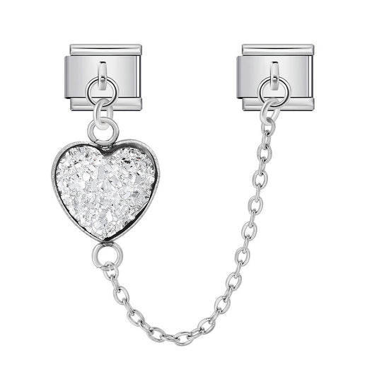 Double Hook Heart Pendant Stainless Steel Italian Charm Links