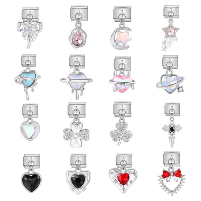 Colorful Heart Moon Bow Pendant Stainless Steel Italian Charm Links