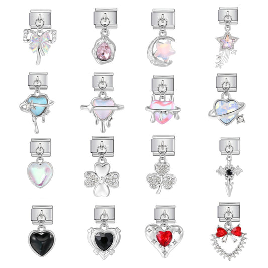 Colorful Heart Moon Bow Pendant Stainless Steel Italian Charm Links