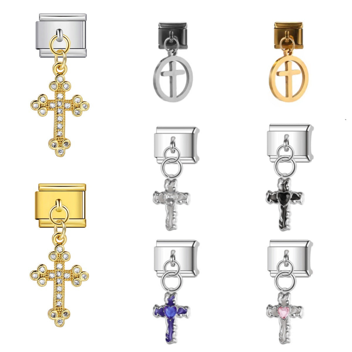 Cross pendant hook style italian modular bracelet diy elastic splicing stainless steel watch band chain accessories
