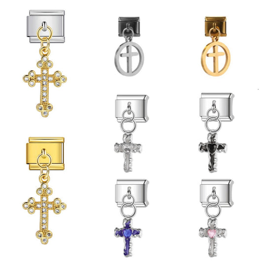 Cross pendant hook style italian modular bracelet diy elastic splicing stainless steel watch band chain accessories