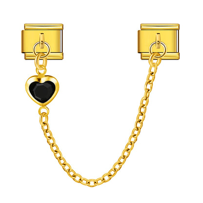 Double Hook Heart Pendant Stainless Steel Italian Charm Links