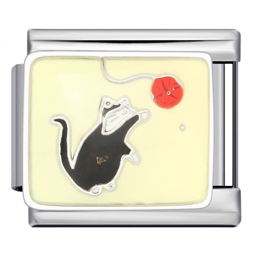 Pet cat and dog series stainless steel welding oil drip bracelet, cartoon DIY Italian module bracelet wholesale