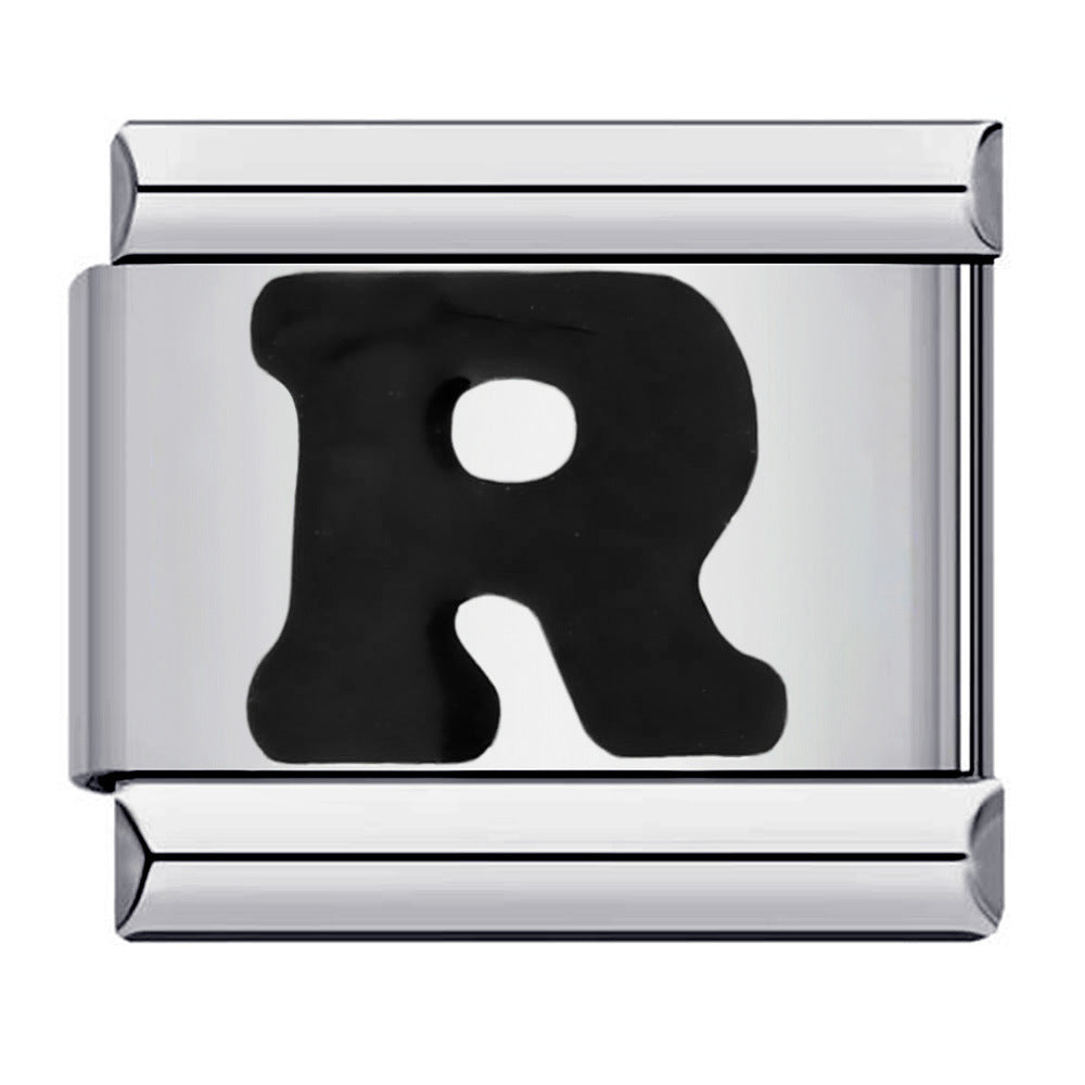 Black Letter Italian Charm Bracelet Stainless Steel