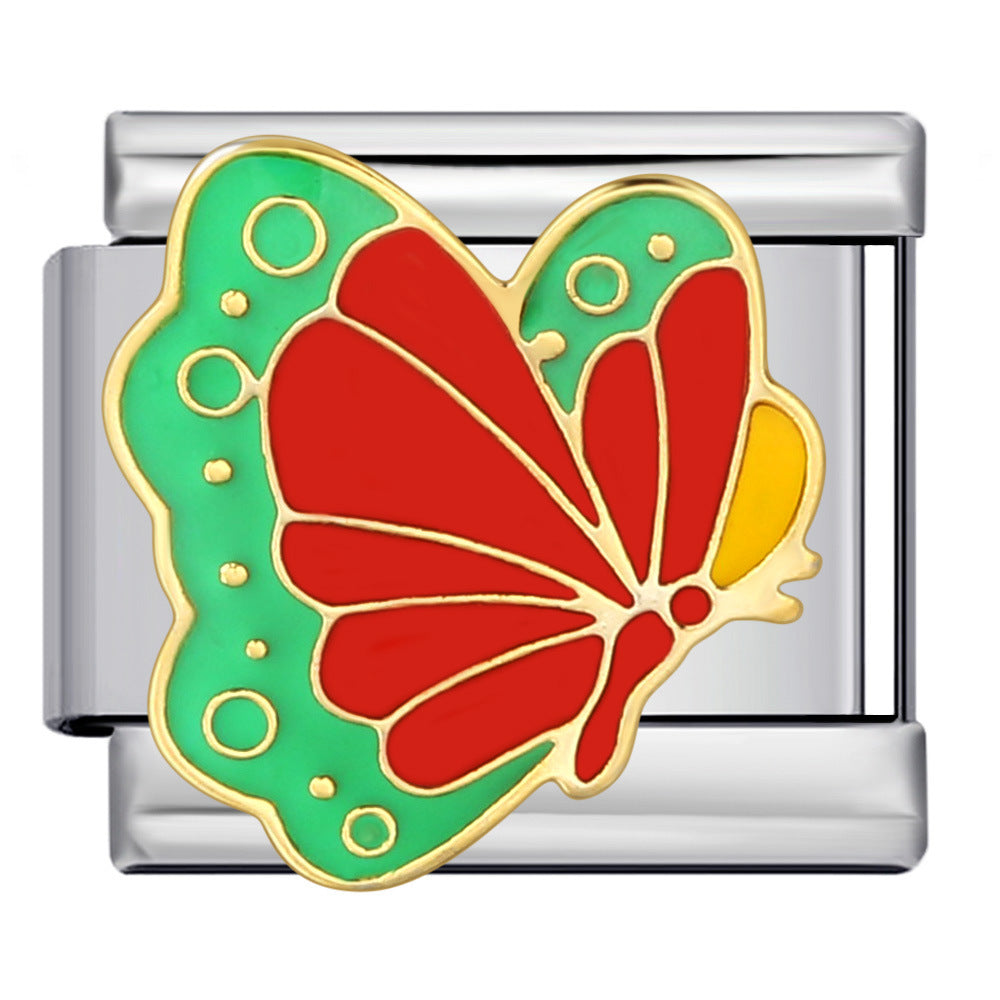 Color butterfly Italian module bracelet, welding pattern drip DIY bracelet Italian charm