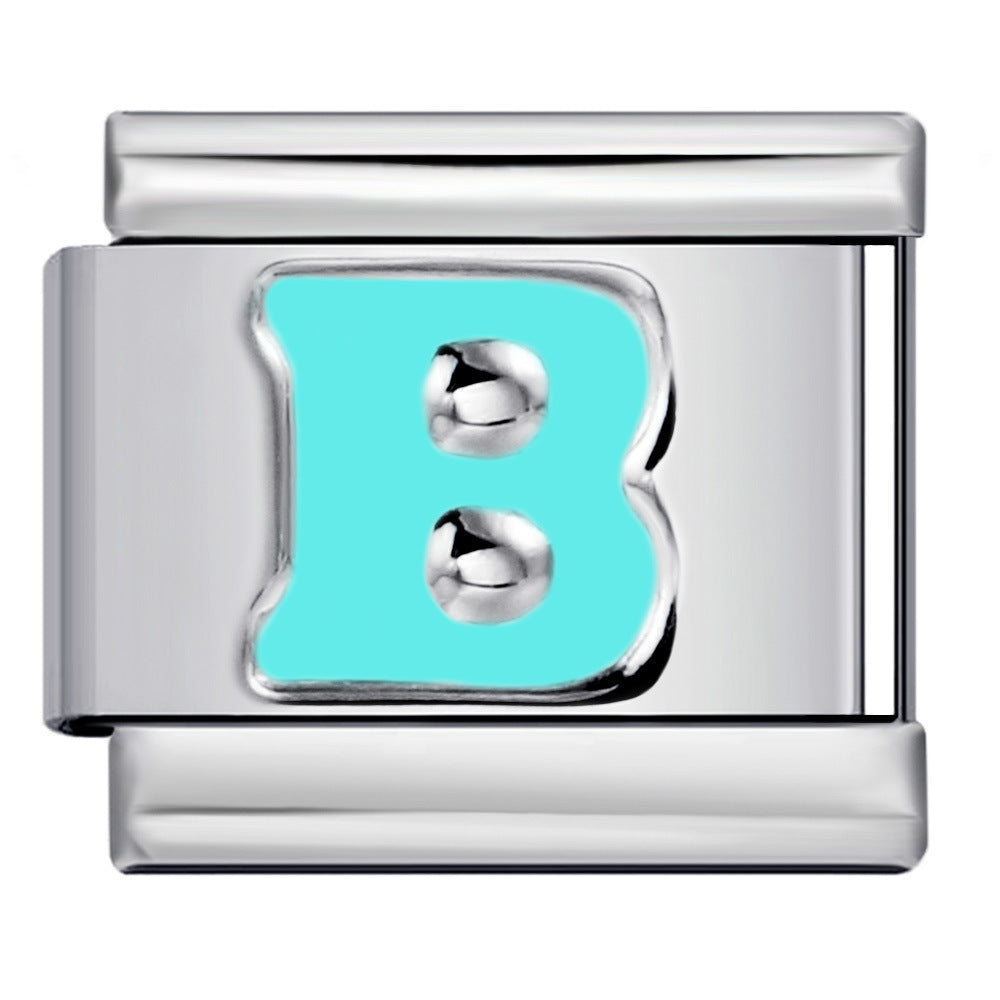 Sky Blue Letter Italian Charm Stainless Steel DIY Charms