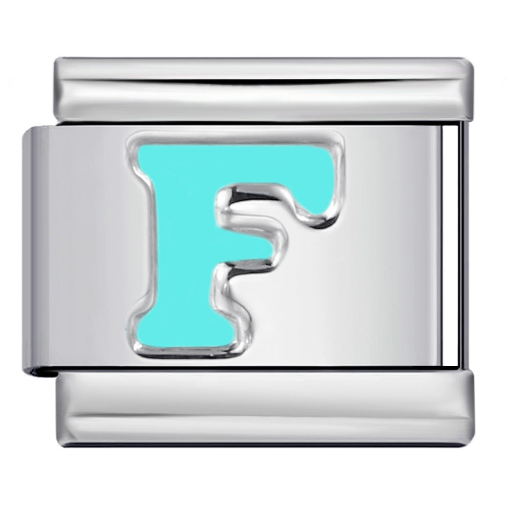 Sky Blue Letter Italian Charm Stainless Steel DIY Charms