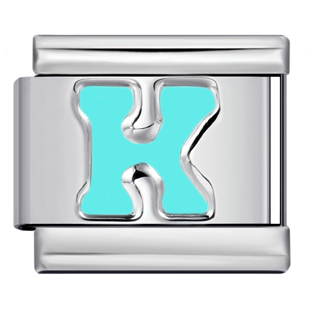 Sky Blue Letter Italian Charm Stainless Steel DIY Charms
