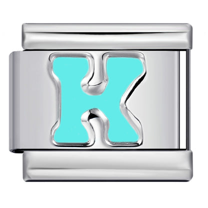 Sky Blue Letter Italian Charm Stainless Steel DIY Charms
