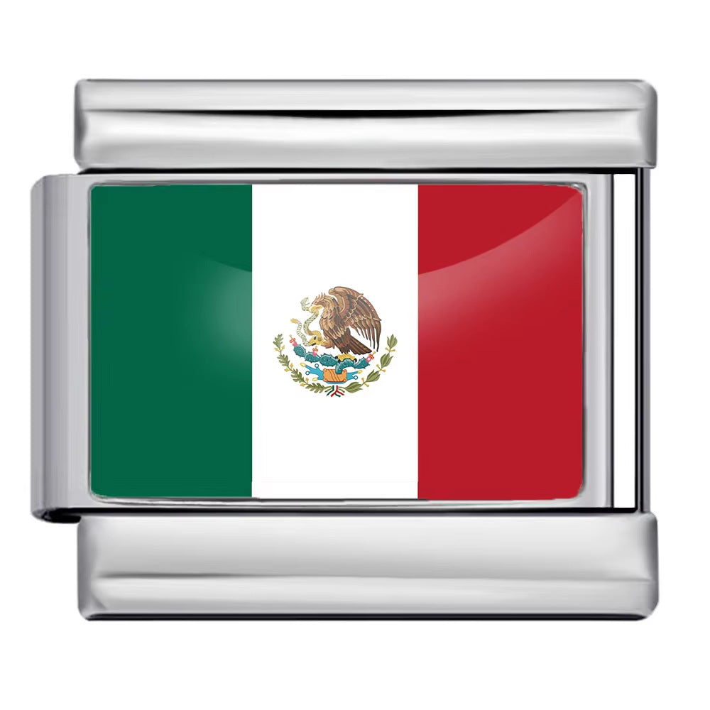 Hot-selling new world flag photo epoxy series stainless steel diy italian module bracelet accessories wholesale