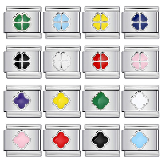 Color Enamel Four Leaf Clover Stainless Steel Italian Charm Links