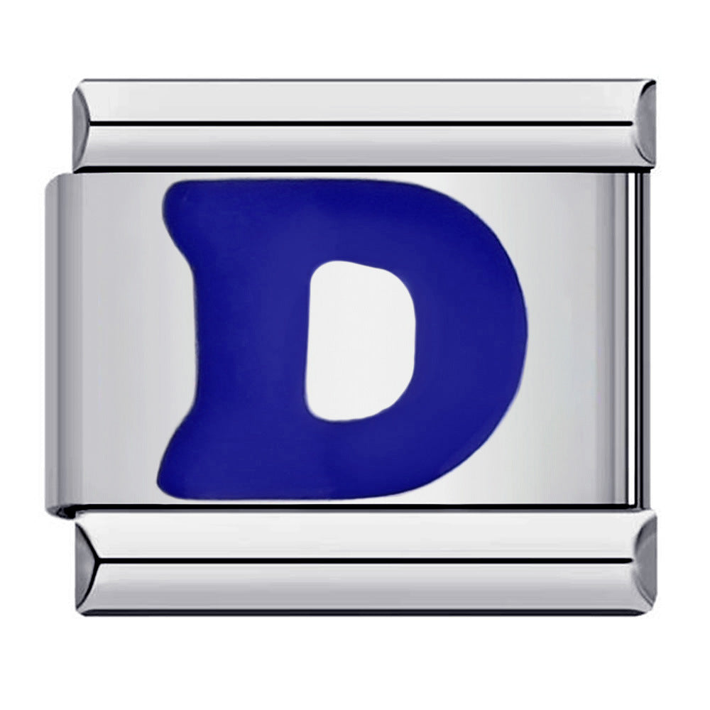 Blue Enamel Alphabet Stainless Steel Italian Charm Links