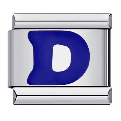 Blue Enamel Alphabet Stainless Steel Italian Charm Links