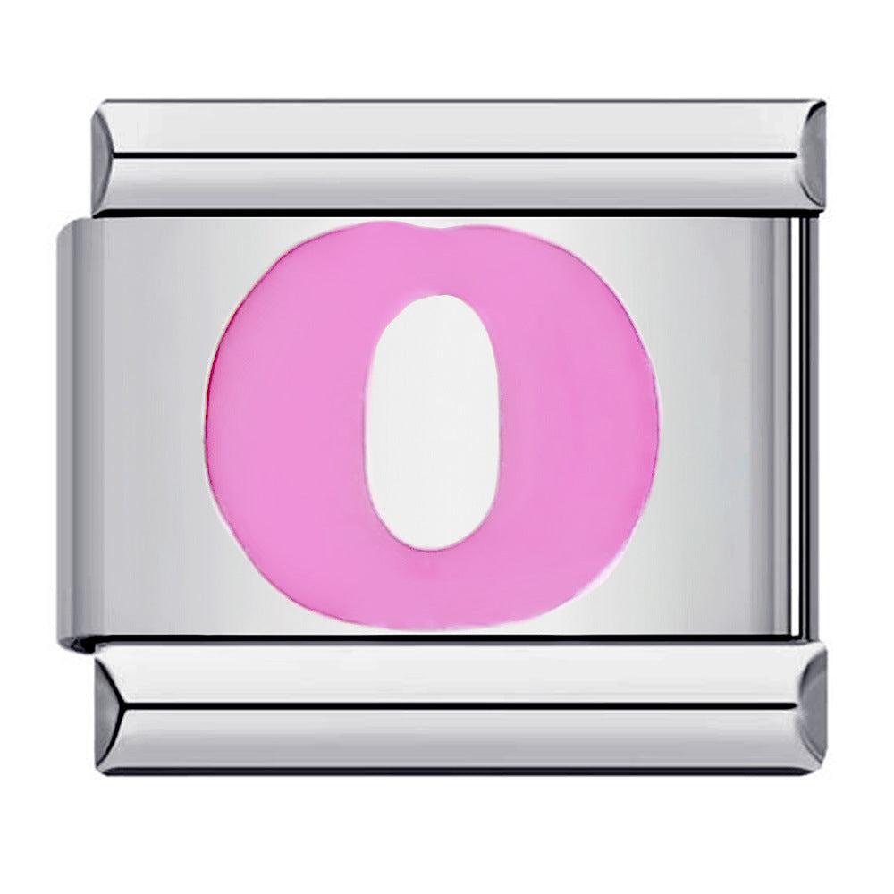 Pink Enamel Alphabet Stainless Steel Italian Charm Links