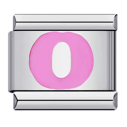 Pink Enamel Alphabet Stainless Steel Italian Charm Links