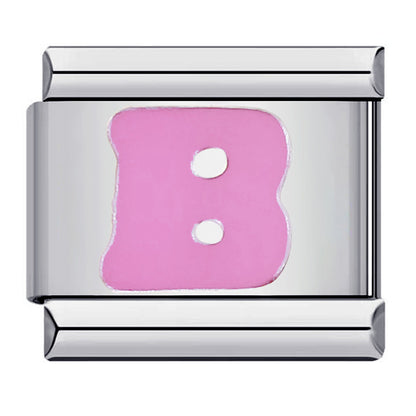 Pink Enamel Alphabet Stainless Steel Italian Charm Links