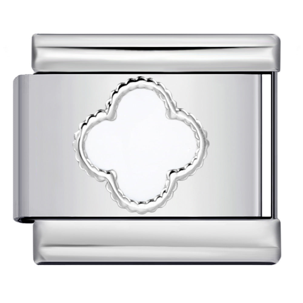 Color Enamel Four Leaf Clover Stainless Steel Italian Charm Links