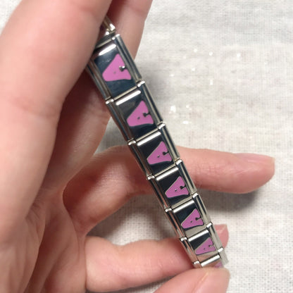 Pink Enamel Alphabet Stainless Steel Italian Charm Links