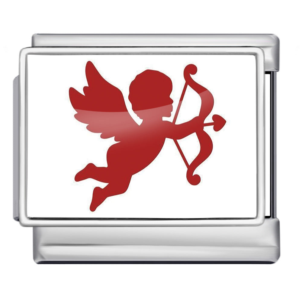 Photo Angel Gold Plated Enamel Italian Charm Links Stainless Steel