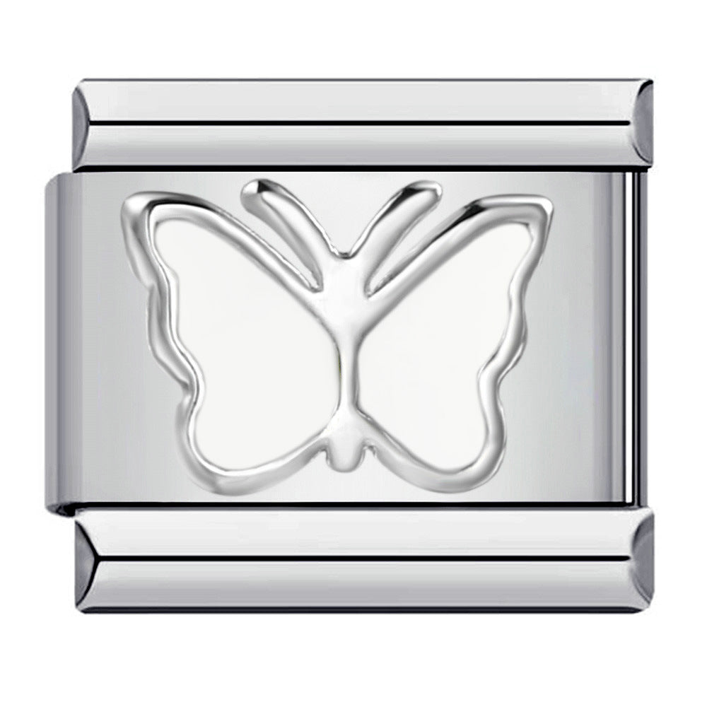 Stainless steel heart butterfly stamped pattern colorful enamel diy italian charm