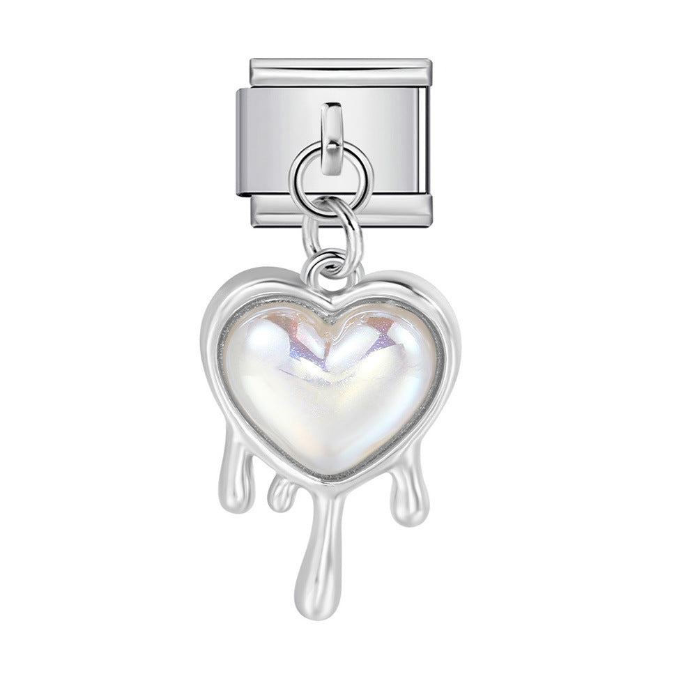 Silver Base Micro Pave Zircon Cute Pendant Italian Charm Links
