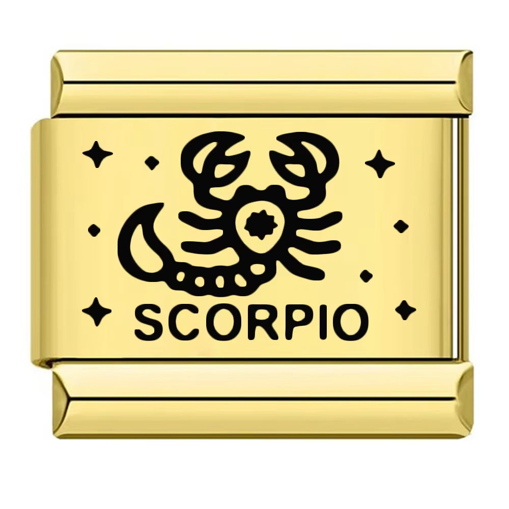 Cross-border hot-selling laser engraved 12 zodiac sign elements stainless steel diy italian modular bracelet bangle accessories