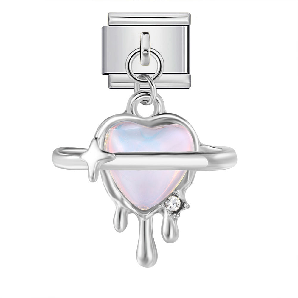 Colorful Heart Moon Bow Pendant Stainless Steel Italian Charm Links