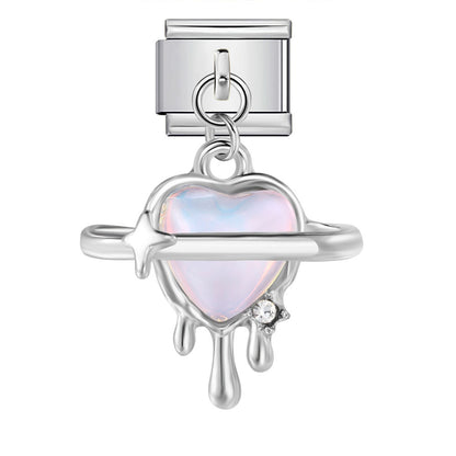 Colorful Heart Moon Bow Pendant Stainless Steel Italian Charm Links
