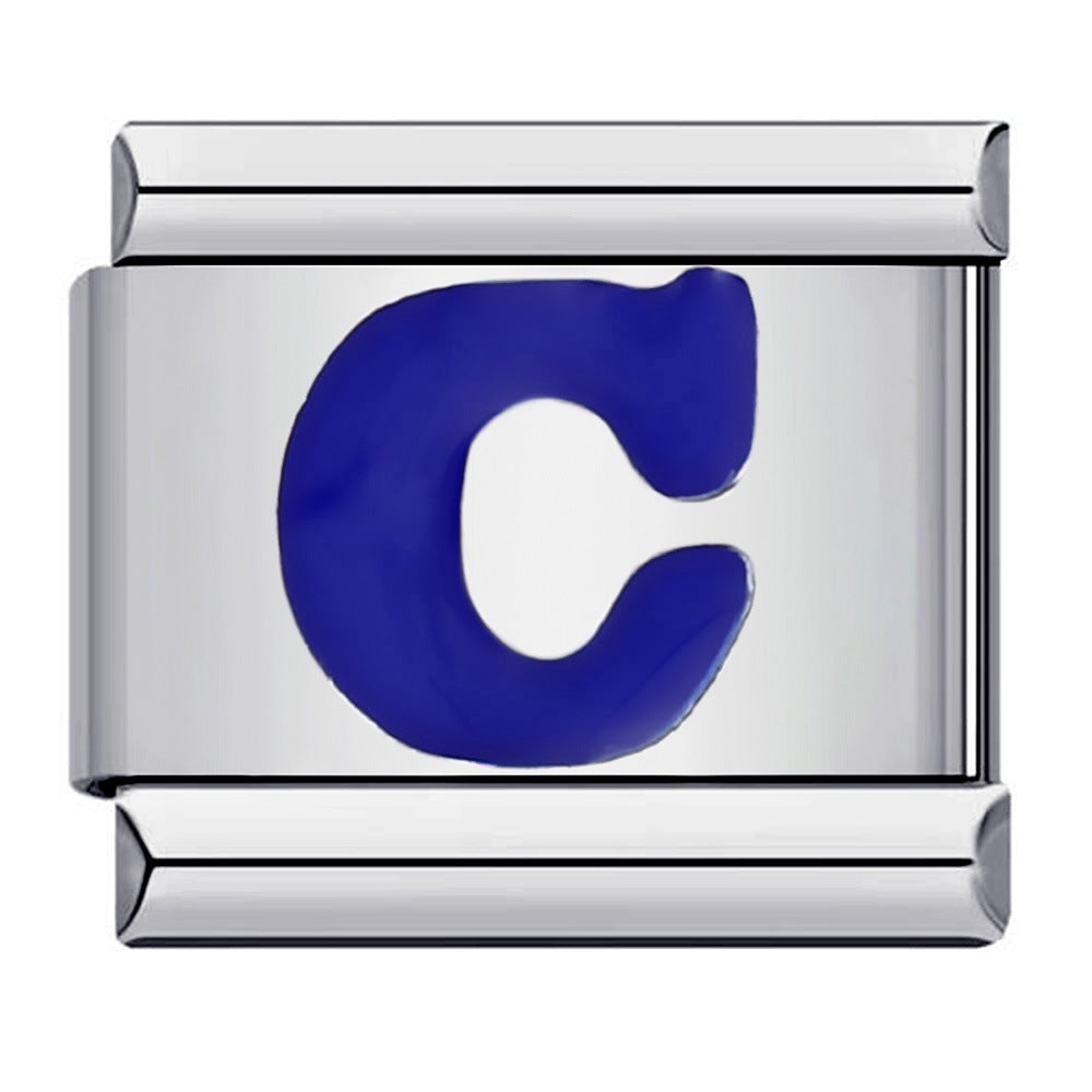 Blue Enamel Alphabet Stainless Steel Italian Charm Links