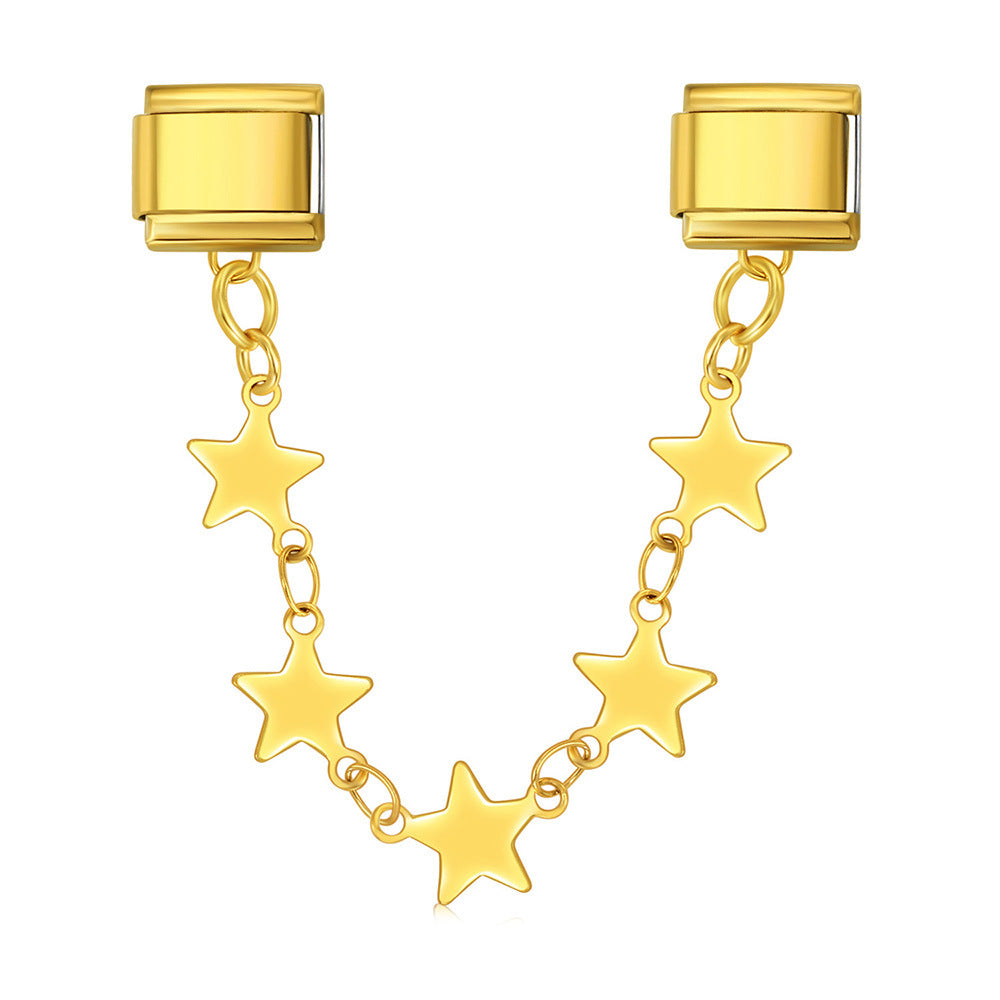 Double hook italian module five-pointed star pendant patchwork stainless steel watch strap chain italian charm