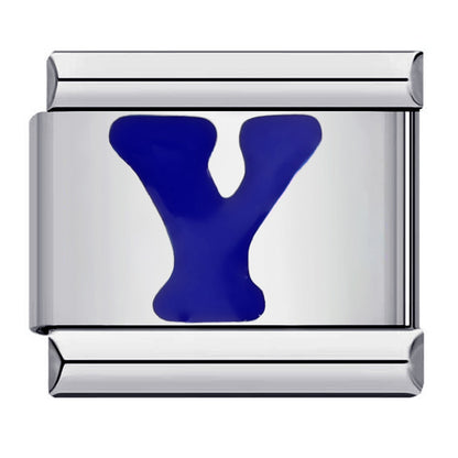 Blue Enamel Alphabet Stainless Steel Italian Charm Links