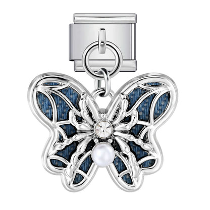 Single hook italian modular bracelet - blue & black pendant with elastic splicing stainless steel watch band chain