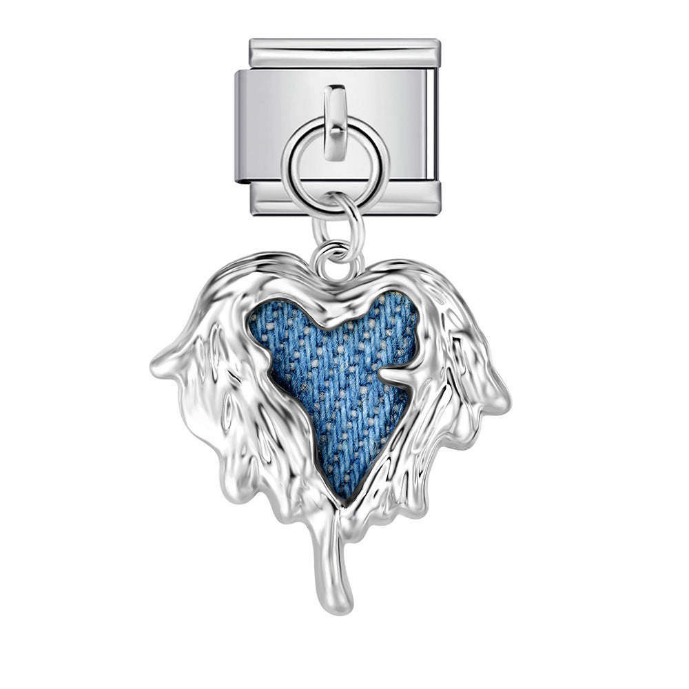 Single hook italian modular bracelet - blue & black pendant with elastic splicing stainless steel watch band chain