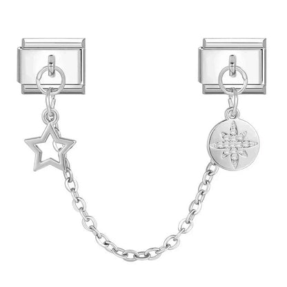 New silver double pendant italian modular bracelet - stainless steel hook diy stretchable link chain