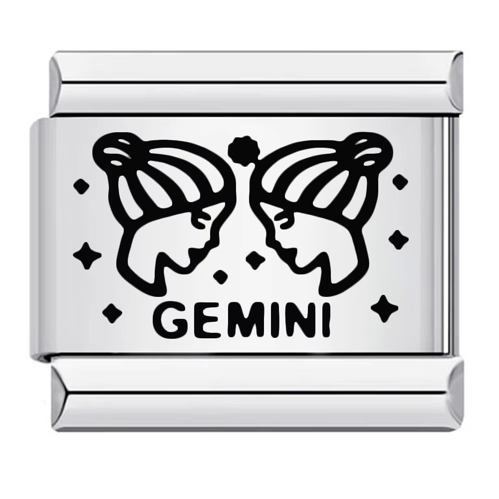 Cross-border hot-selling laser engraved 12 zodiac sign elements stainless steel diy italian modular bracelet bangle accessories