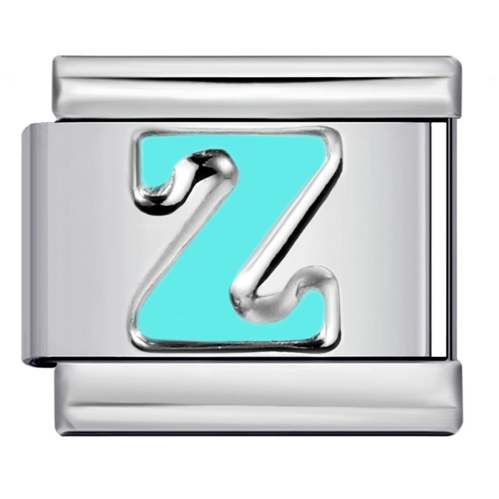 Sky Blue Letter Italian Charm Stainless Steel DIY Charms