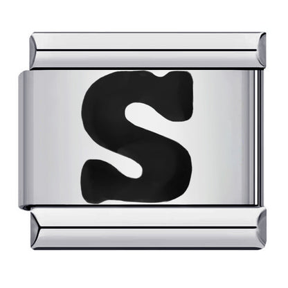 Black Letter Italian Charm Bracelet Stainless Steel