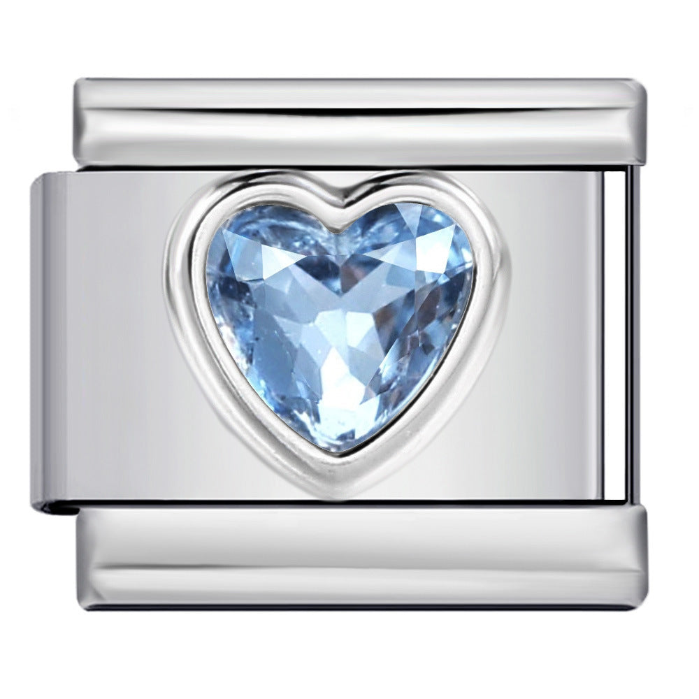 Heart Micro Paved Color Stone Italian Charm Stainless Steel